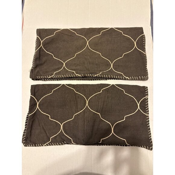 2 Pottery Barn Grey Moroccan Tile Embroidered Pillows Shams 22X22 - Picture 5 of 11